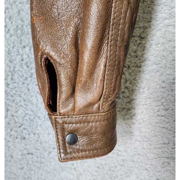 Vtg 100% Leather Aviator Bomber Jacket Faux Fur Double Collar Made in Korea PM - Picture 6 of 16